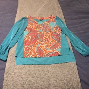 Turquoise patterned top